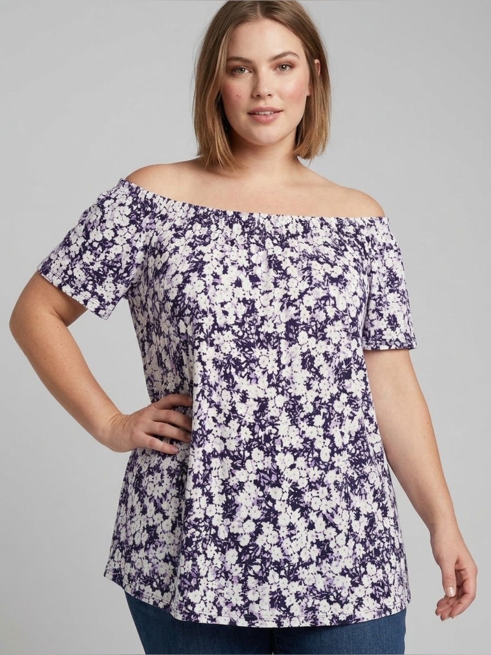 Jasmine & Juliana Size M Multicolor Floral Flutter Sleeve On or Off Shoulder Top